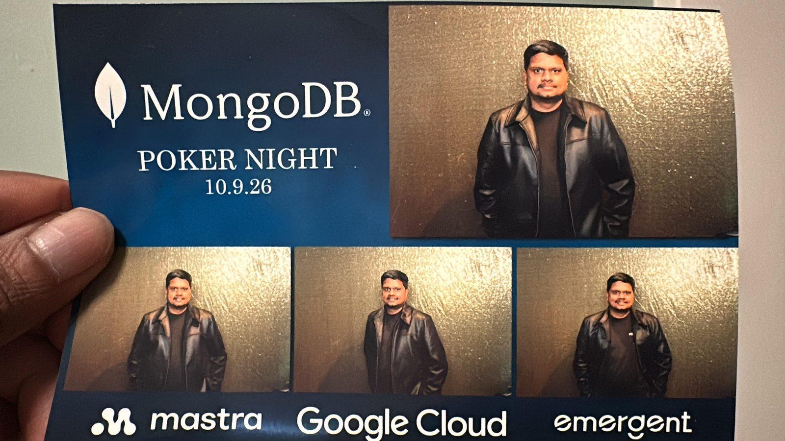 Photo booth strip from MongoDB's Poker Night during SF Tech Week 2026