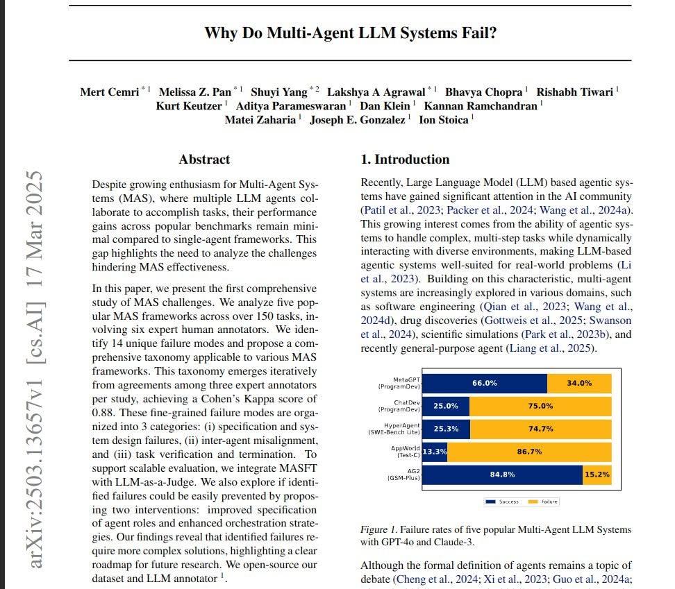 Why Do Multi-Agent AI Systems Keep Failing? A Look Into the Latest Research